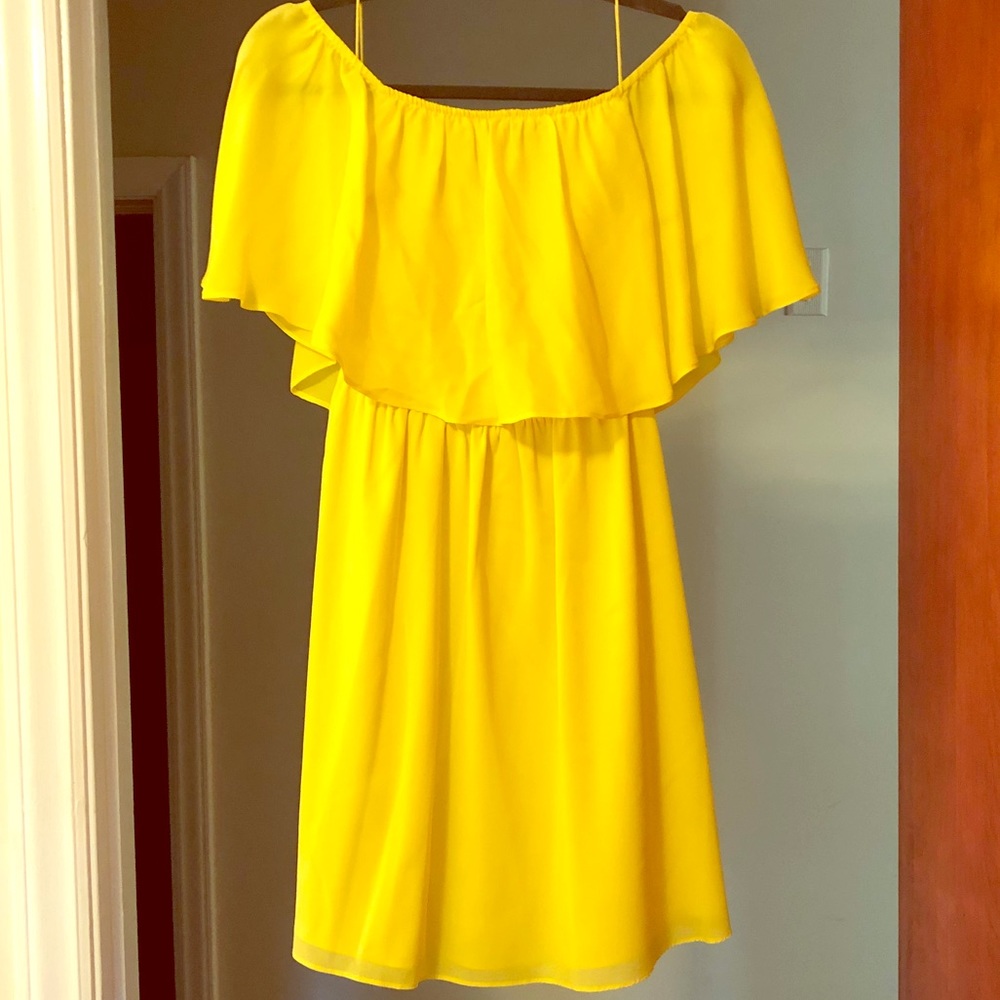 Alice + Olivia yellow off-the-shoulder dress